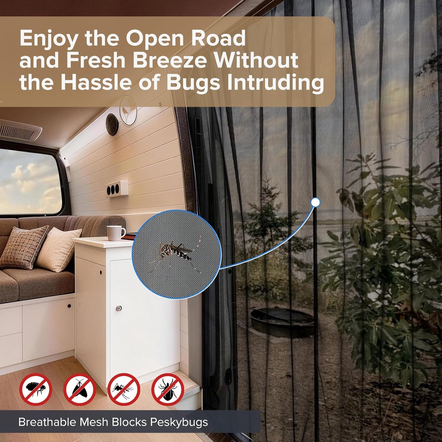 Van Bug Screen with Strong Magnetic Fixation and Closure, Sliding Van Door Curtain Fits Mercedes Sprinter Mid/High Roof & Ford Transit Mid/High Roof, Easy to Install and Remove, 83"(H) X 59"(W)