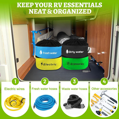 4-Pack Waterproof RV Hose & Cord Storage Bags | Utility Organization Set