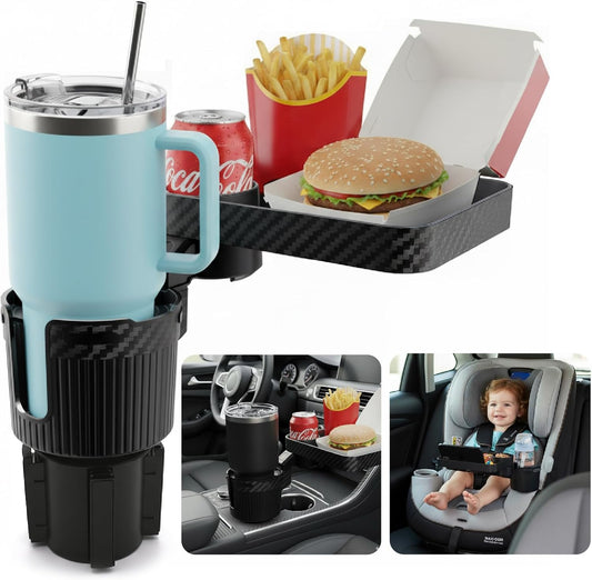 3-in-1 Car Cup Holder Expander & 10.5" Food Tray | 360° Rotating Mobile Dining Table