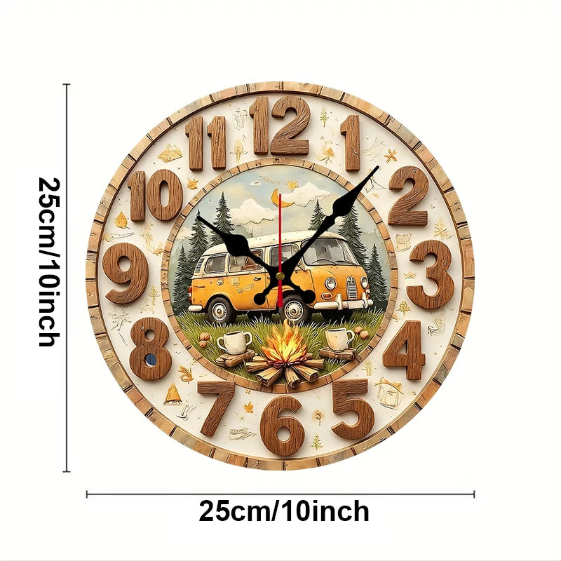 Vintage Camper Van Silent Wooden Wall Clock