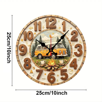 Vintage Camper Van Silent Wooden Wall Clock