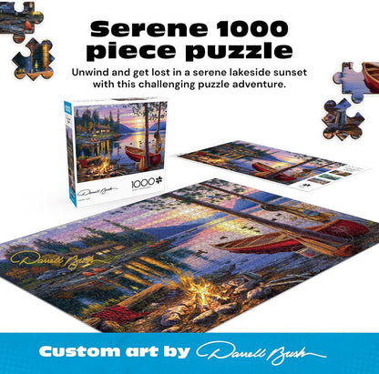- Canoe Lake 1000 Piece Puzzle- Jigsaw Puzzles – Darrell Bush Cabin Sunset with Poster – Challenging Outdoor Nature Scene
