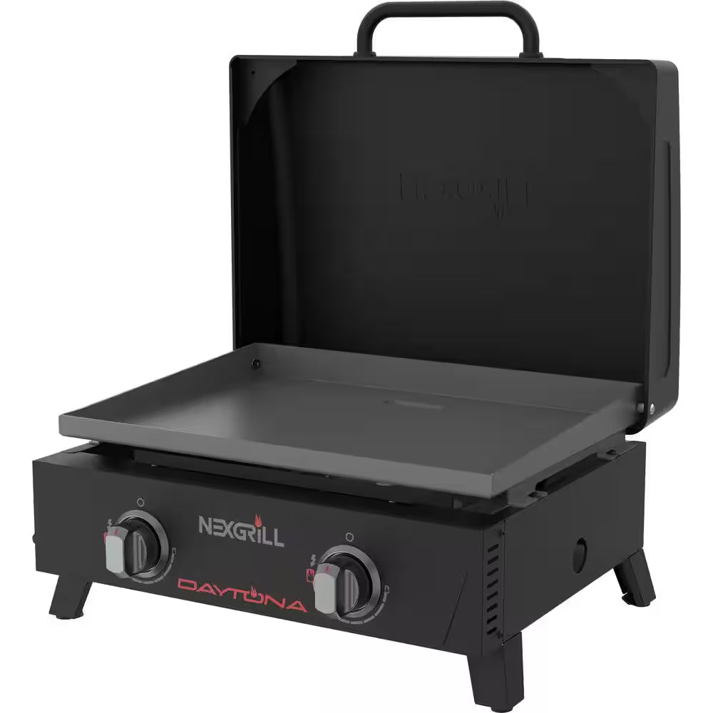 Daytona 2-Burner Portable Flat Top Gas Griddle | Propane Camp Grill with PVC Cover (Black)