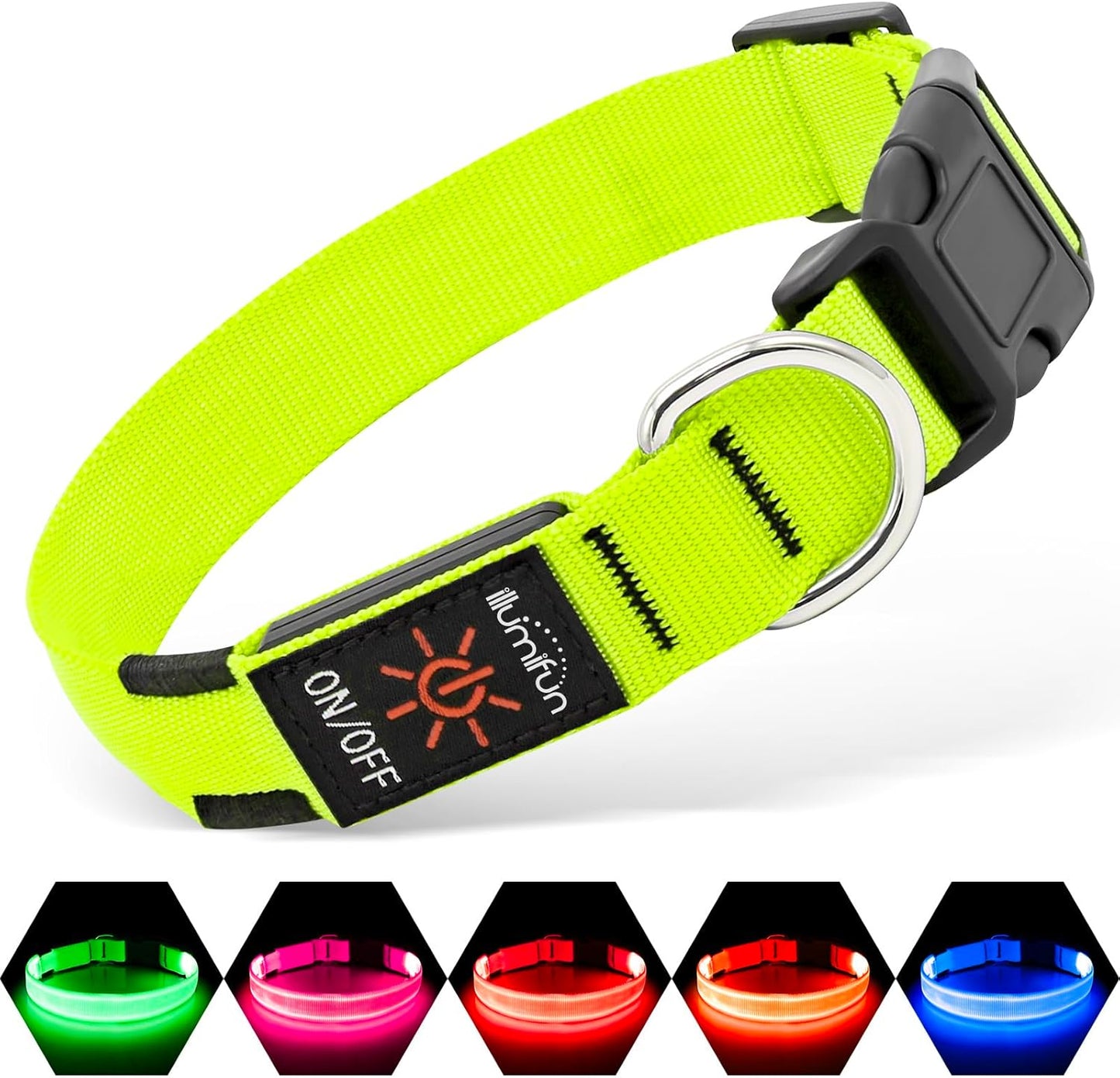 USB Rechargeable LED Light-Up Dog Collar | Reflective High-Visibility Pet Safety Gear