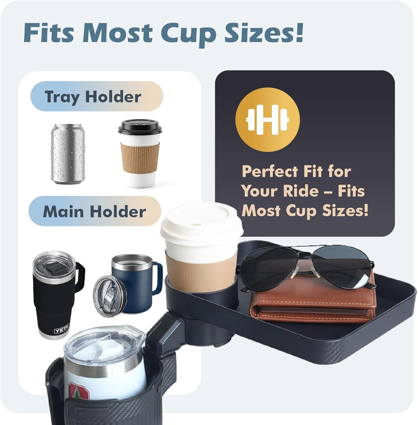 3-in-1 Car Cup Holder Expander & 10.5" Food Tray | 360° Rotating Mobile Dining Table