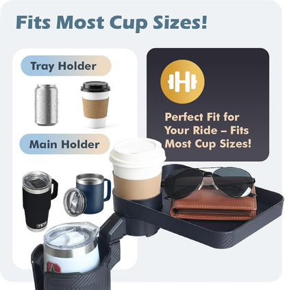 3-in-1 Car Cup Holder Expander & 10.5" Food Tray | 360° Rotating Mobile Dining Table