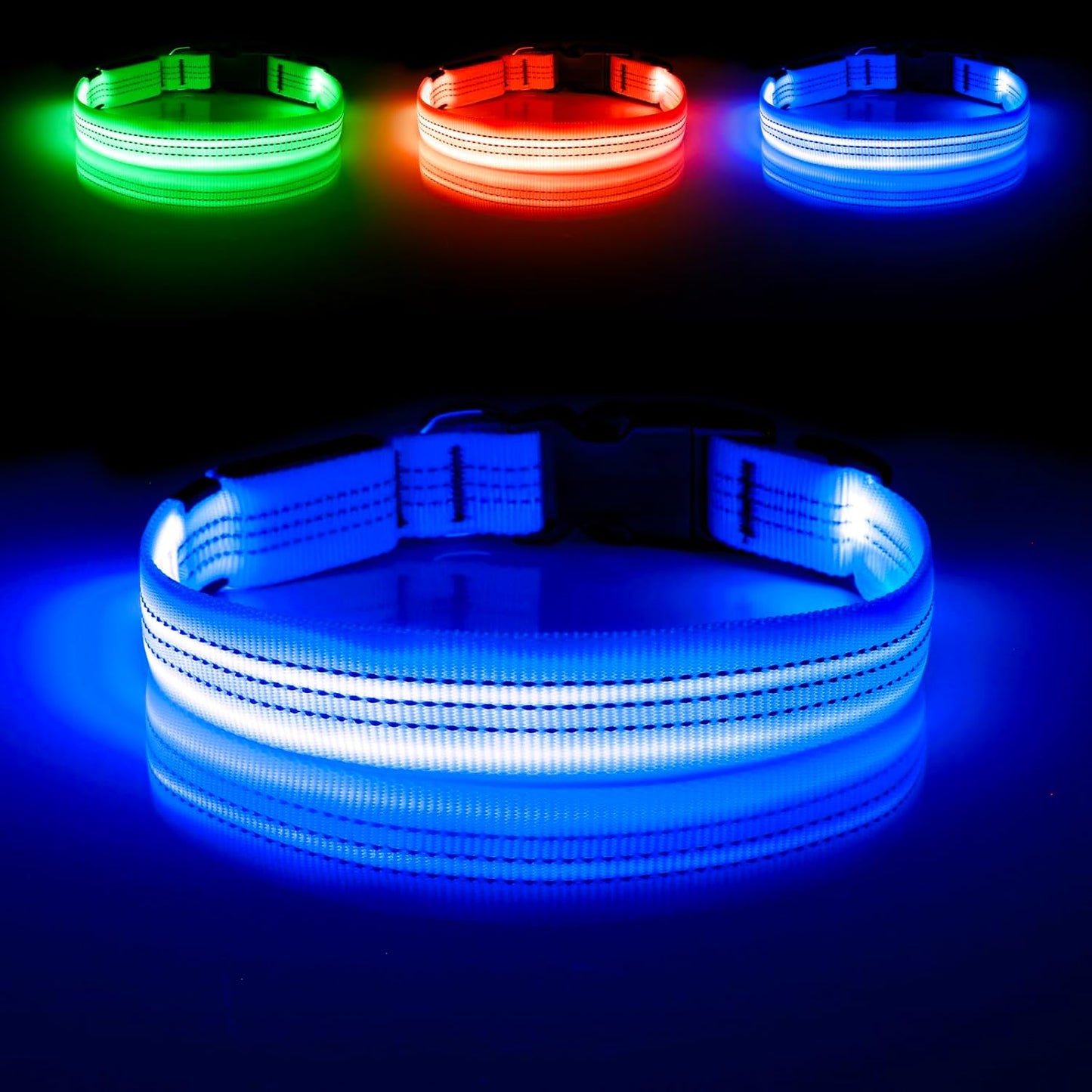 USB Rechargeable LED Light-Up Dog Collar | Reflective High-Visibility Pet Safety Gear
