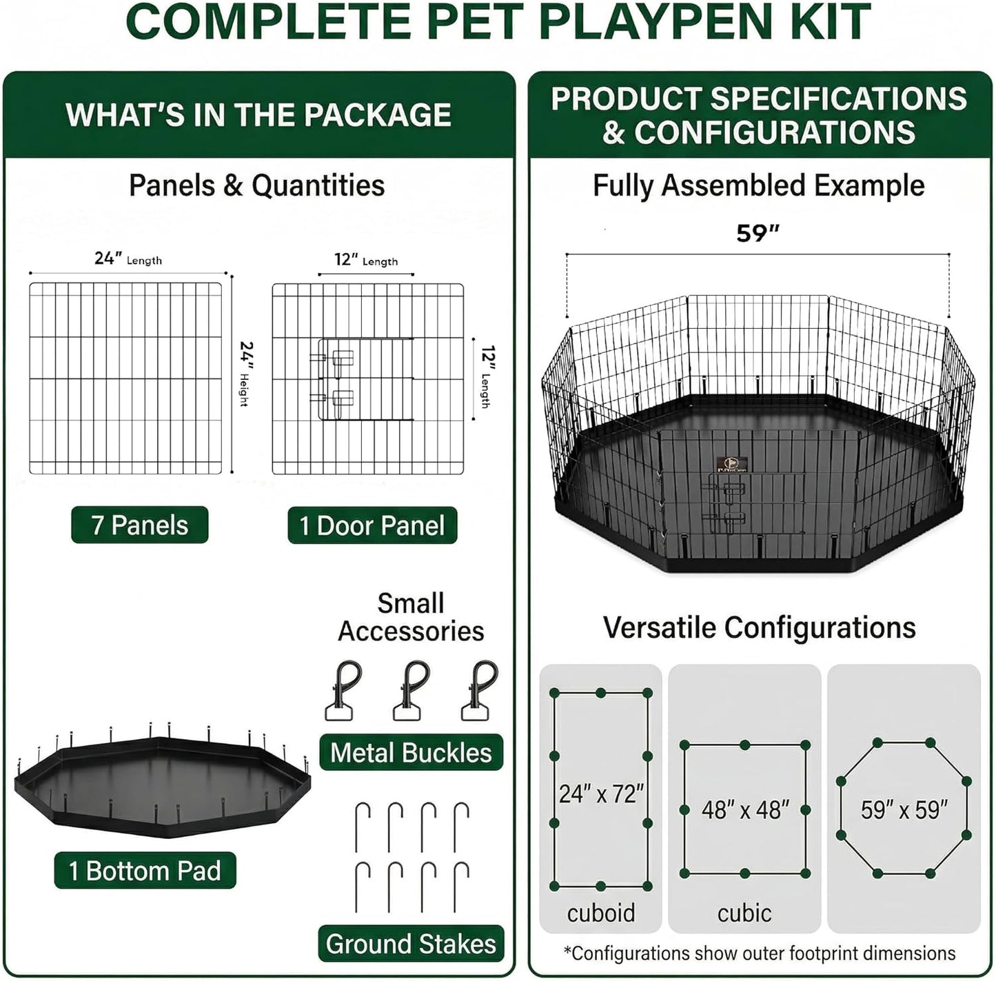 Happy Camper Portable Pet Playpen – Foldable 8-Panel Exercise Pen with Waterproof Base