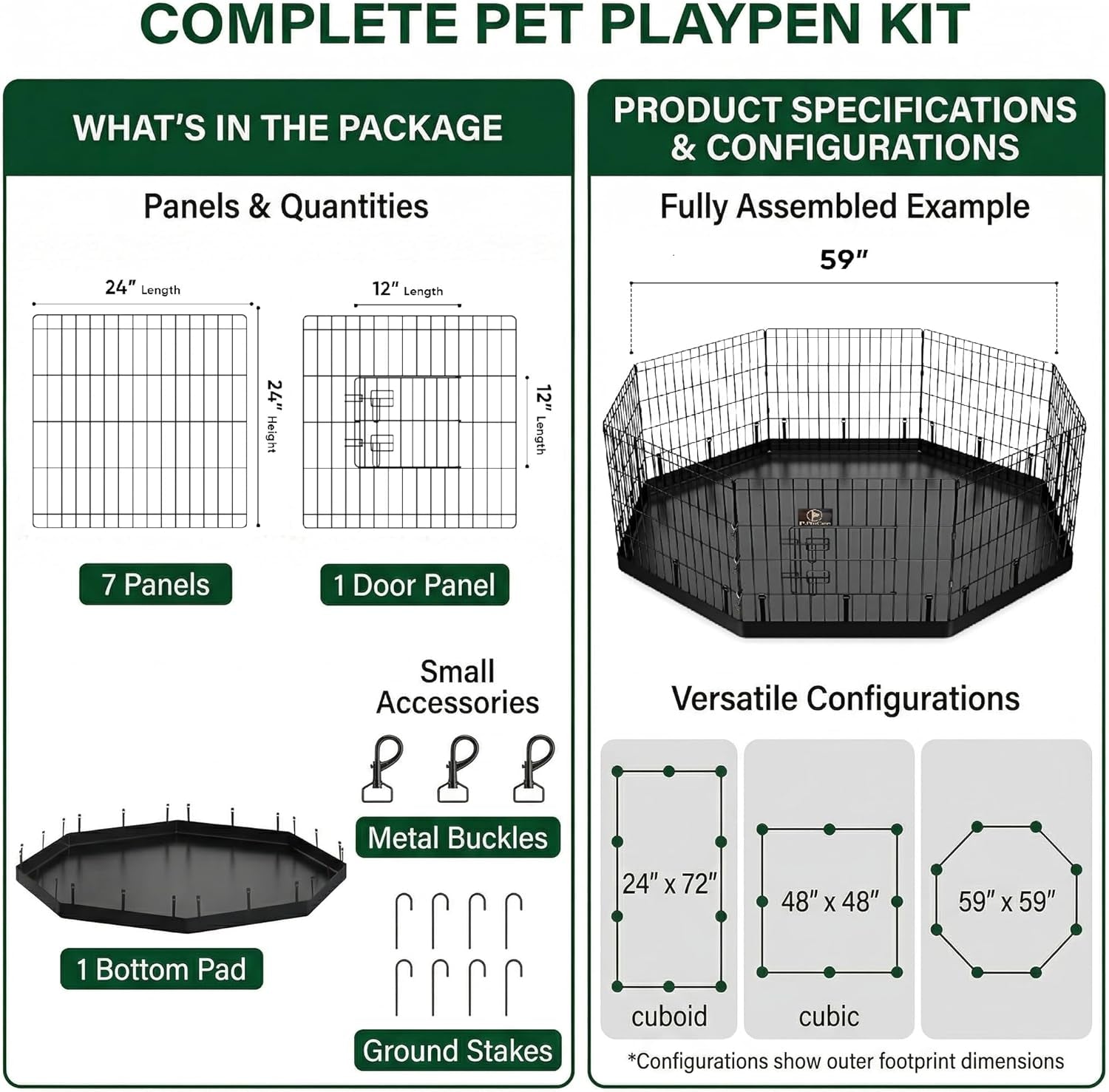 Happy Camper Portable Pet Playpen – Foldable 8-Panel Exercise Pen with Waterproof Base