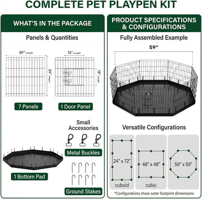 Happy Camper Portable Pet Playpen – Foldable 8-Panel Exercise Pen with Waterproof Base