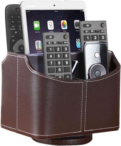 360° Rotating Leather Remote Control Caddy | RV & Camper Tabletop Organizer