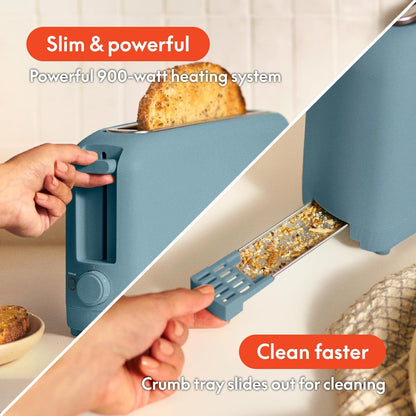 Ultra-Slim 2-Slice Long Slot Toaster | Space-Saving RV & Camper Kitchen (Surf) 900 Watt