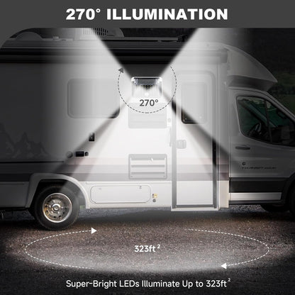 2-Pack Magnetic RV Solar Motion Lights | Waterproof Exterior Camper & Awning Light (Black)