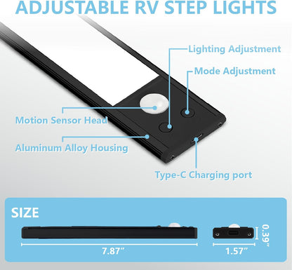 2-Pack Motion Activated RV Step Lights | USB Rechargeable 48-LED Camper Stair Lighting
