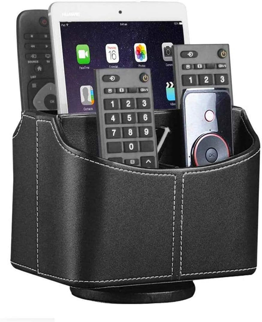 360° Rotating Leather Remote Control Caddy | RV & Camper Tabletop Organizer