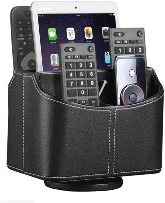 360° Rotating Leather Remote Control Caddy | RV & Camper Tabletop Organizer