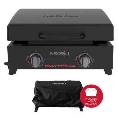 Daytona 2-Burner Portable Flat Top Gas Griddle | Propane Camp Grill with PVC Cover (Black)
