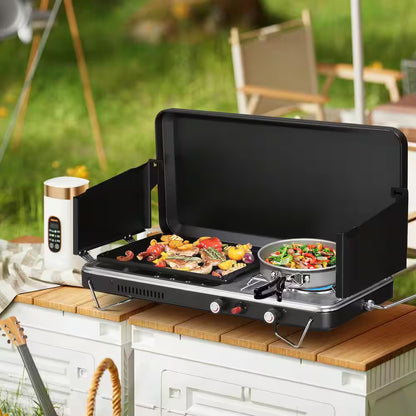 2-Burner Portable Tabletop Propane Gas Grill | RV & Camper Camp Stove (Black)