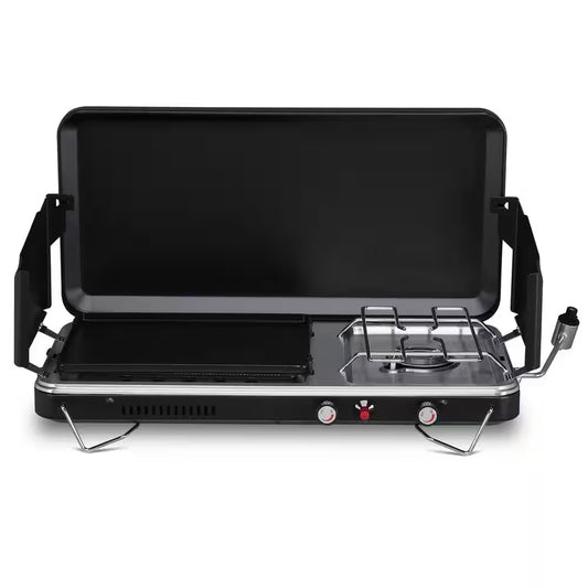2-Burner Portable Tabletop Propane Gas Grill | RV & Camper Camp Stove (Black)