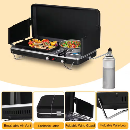 2-Burner Portable Tabletop Propane Gas Grill | RV & Camper Camp Stove (Black)