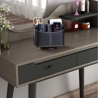 360° Rotating Leather Remote Control Caddy | RV & Camper Tabletop Organizer