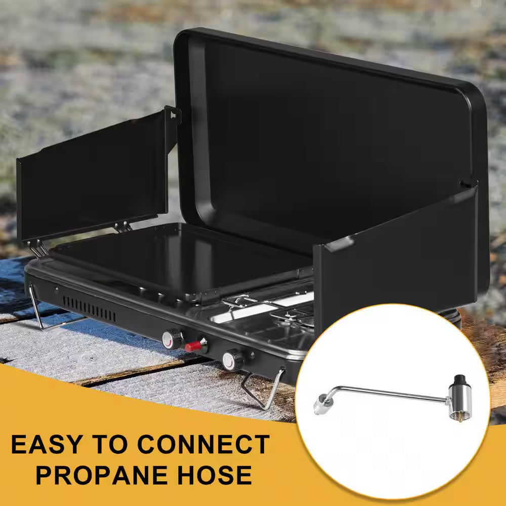 2-Burner Portable Tabletop Propane Gas Grill | RV & Camper Camp Stove (Black)
