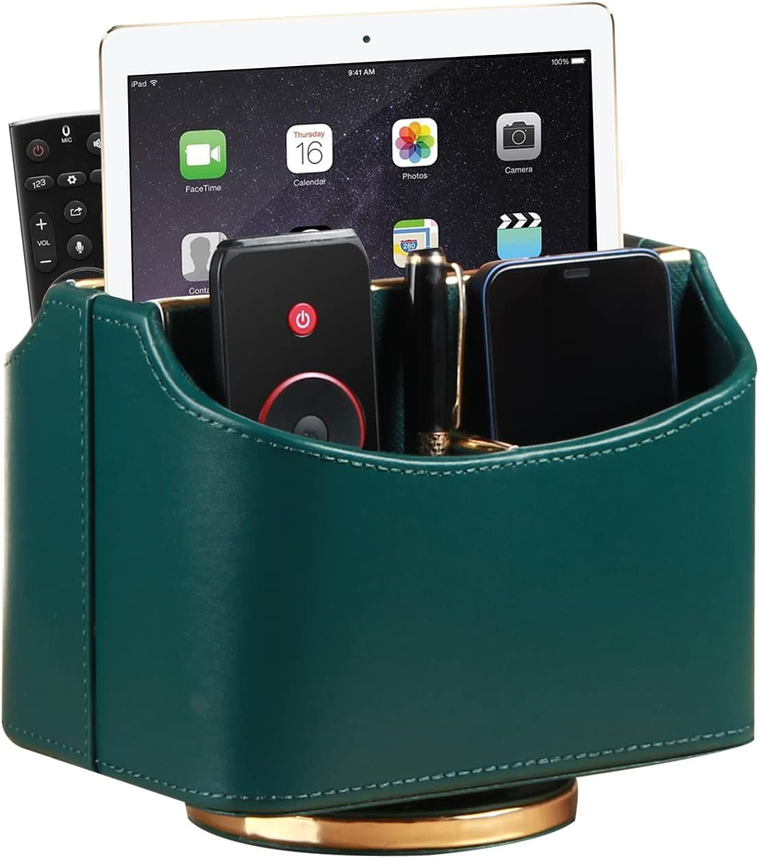 360° Rotating Leather Remote Control Caddy | RV & Camper Tabletop Organizer