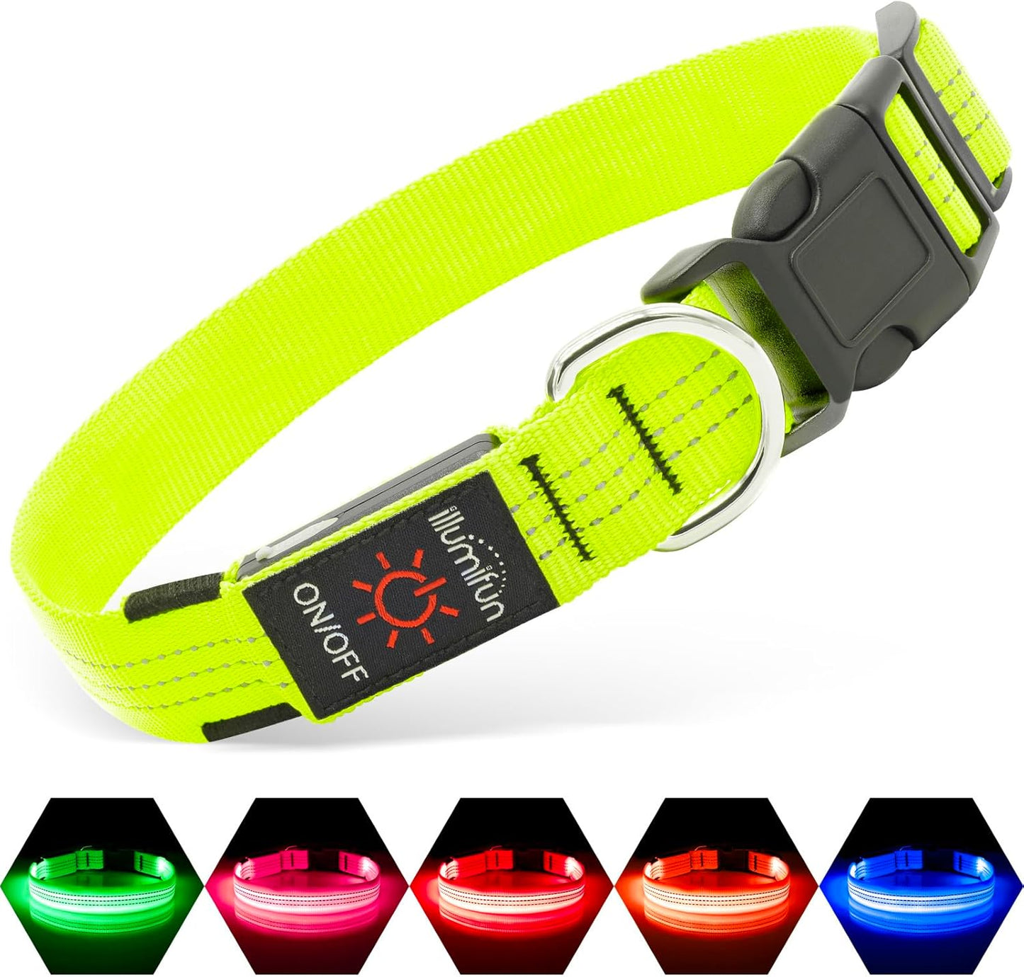 USB Rechargeable LED Light-Up Dog Collar | Reflective High-Visibility Pet Safety Gear