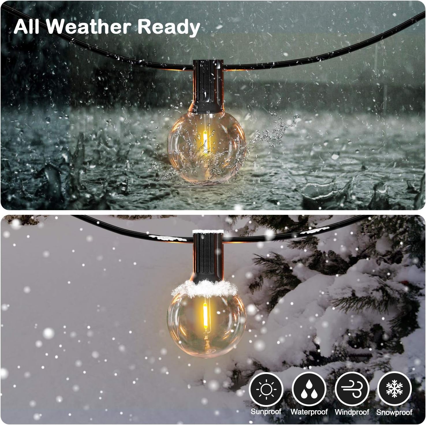 50-Foot Shatterproof LED Globe String Lights | Dimmable Camp & Awning Bistro Lights