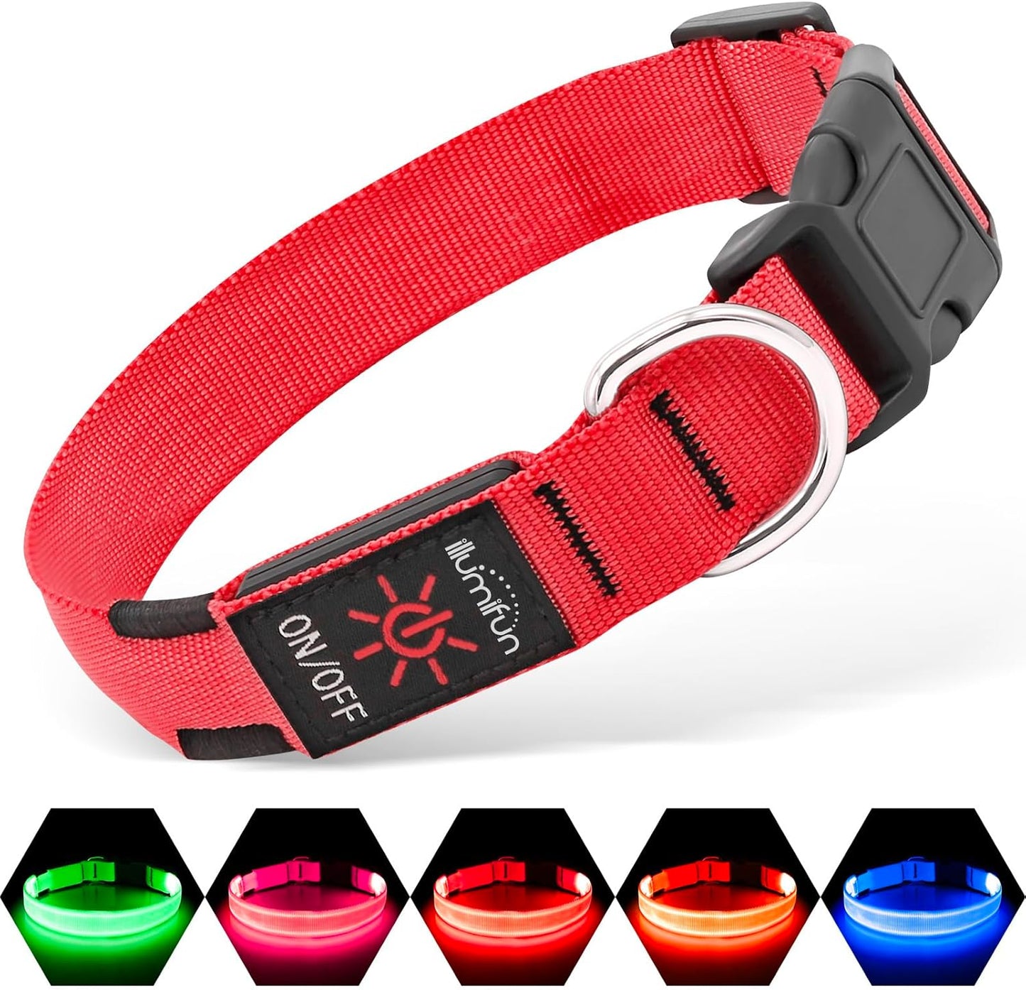 USB Rechargeable LED Light-Up Dog Collar | Reflective High-Visibility Pet Safety Gear