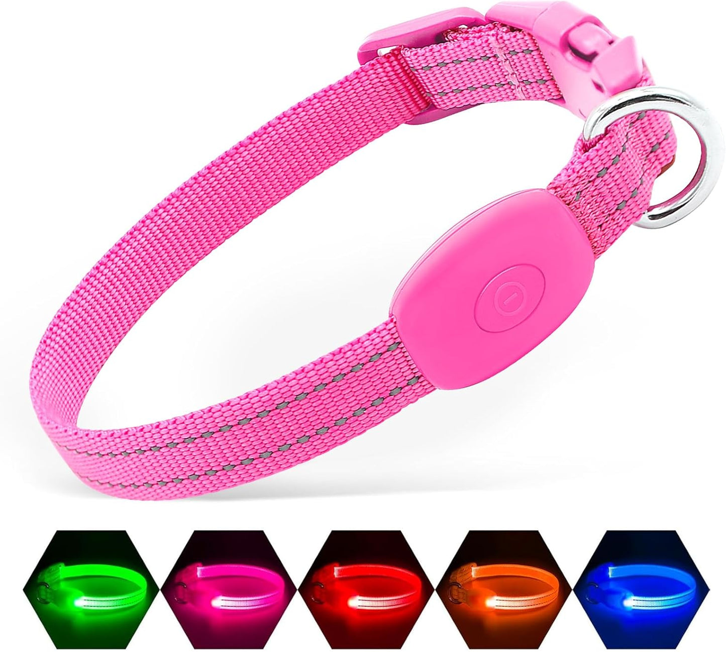 USB Rechargeable LED Light-Up Dog Collar | Reflective High-Visibility Pet Safety Gear