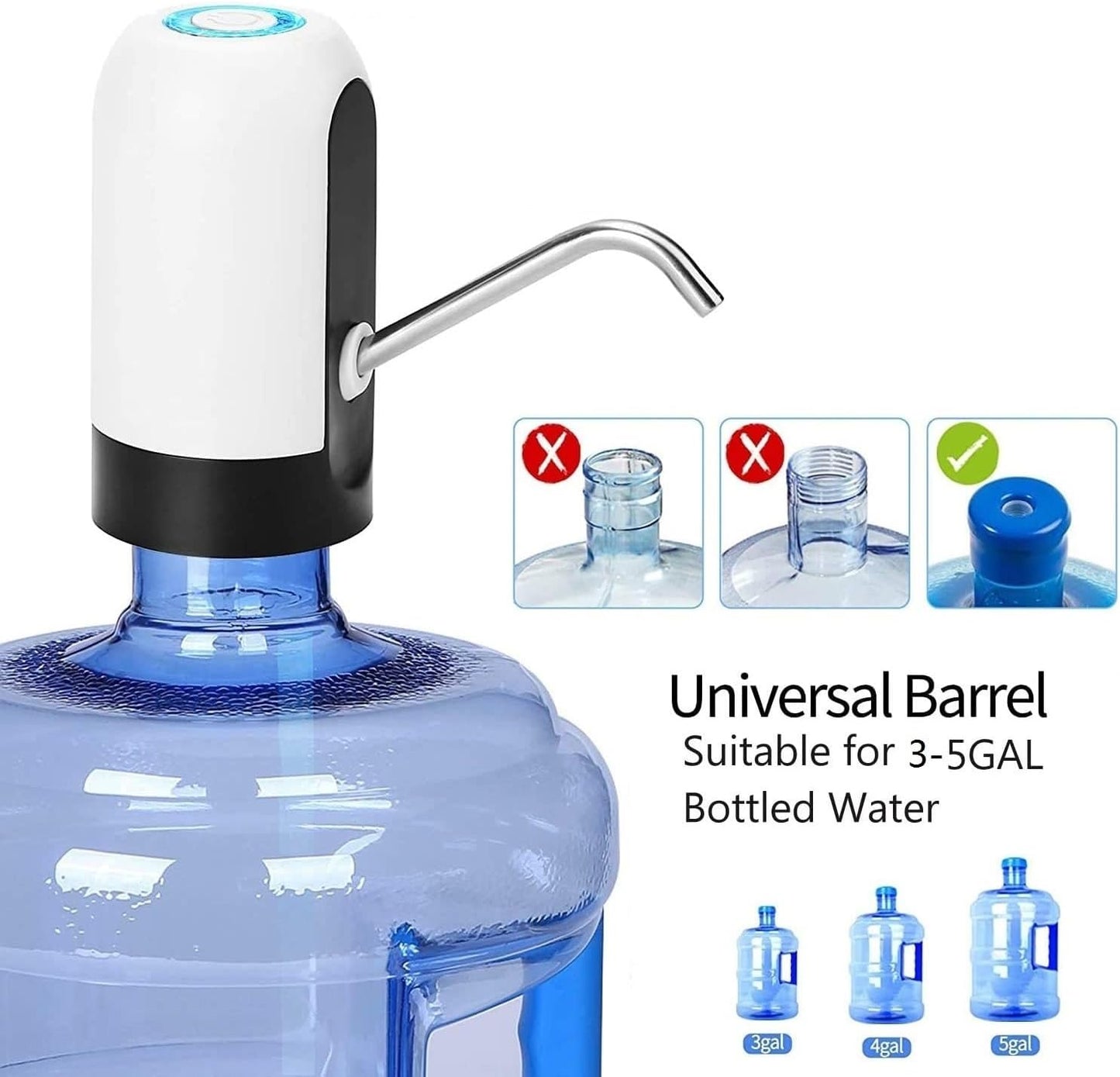 Portable USB Rechargeable Electric Water Pump for 3-5 Gallon Jugs