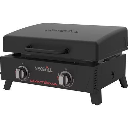 Daytona 2-Burner Portable Flat Top Gas Griddle | Propane Camp Grill with PVC Cover (Black)
