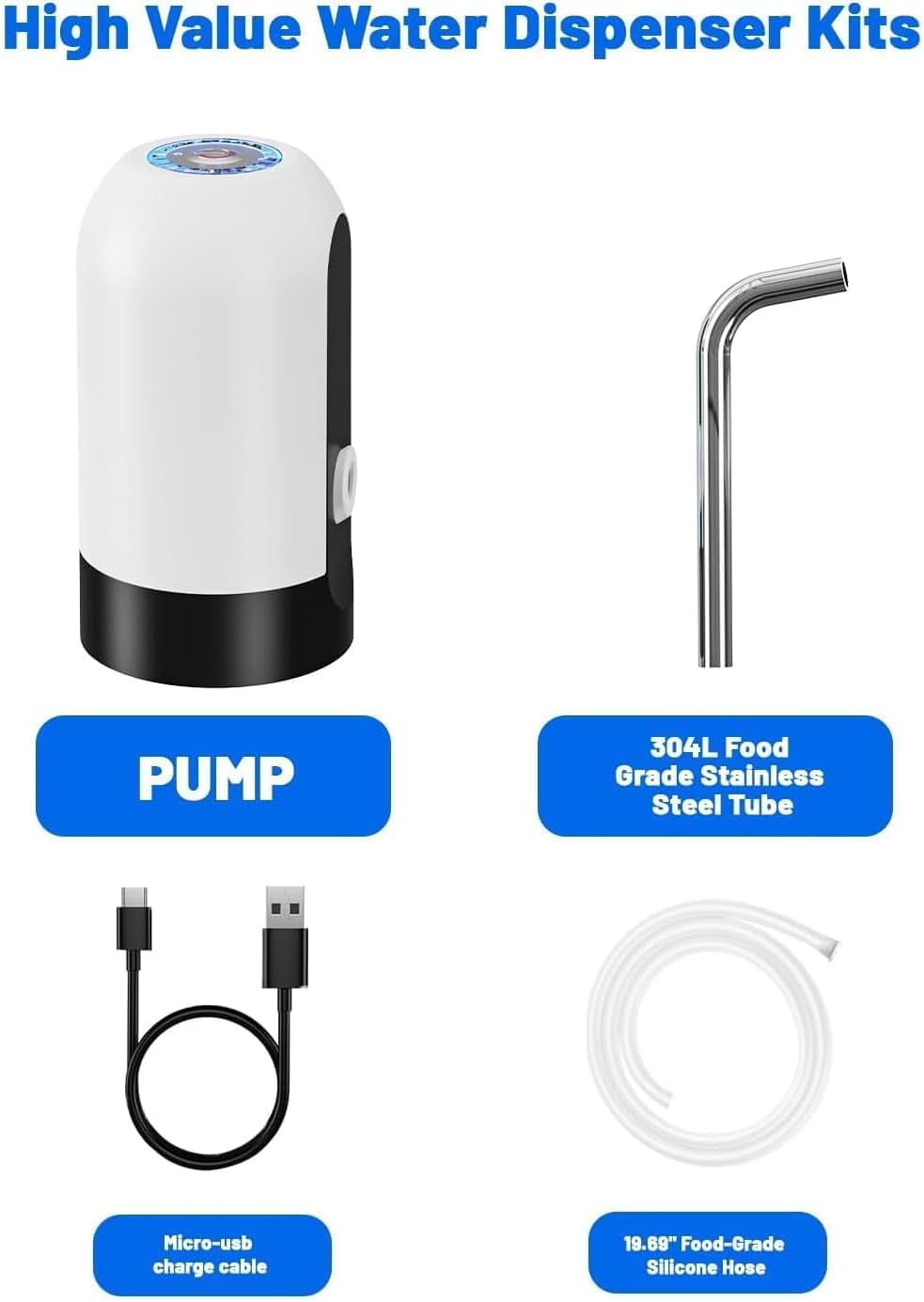 Portable USB Rechargeable Electric Water Pump for 3-5 Gallon Jugs